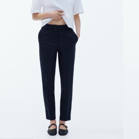 H&M Ankle Length Elastic Waist Slacks - Size 10 in Dark Navy - New With Tags - Picture 1 of 11
